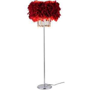 Lámpara de Pie Moderna con Pluma Roja, Pantalla de Cúpula, Base de Acero Inoxidable, LED E26, Luz Blanca Cálida de 3500K, Regulable, CRI 90, Residencial - Product Image 1