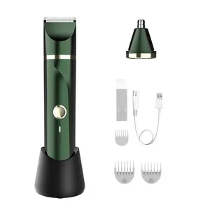 Deep Green Body Trimmer Electric Hair Clipper Man's USB Charging Hair Trimmer with 2 in 1 Rechargeable Base Ceramic Nose Trimmer