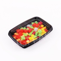 Emballage alimentaire jetable écologique en plastique RPET rectangulaire de 50 oz, base noire, couvercle transparent, boîte à salade