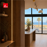 Armoire de cuisine Alland, style moderne minimaliste, en placage de chêne naturel, avec design sans poignée, pour villa de luxe