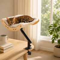Lit pour chat à fixer sur le bureau, lit en contreplaqué avec coussin en peluche lavable, hamac pour chat à fixer sur la table sans perçage pour chats d'intérieur