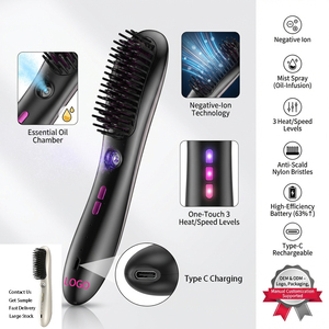 <span class=keywords><strong>Cepillo</strong></span> <span class=keywords><strong>Alisador</strong></span> de Cabello Recargable con 3 Ajustes de Temperatura, Iones Negativos, Pulverizador <span class=keywords><strong>El</strong></span>éctrico y Compartimento para Aceite Esencial - Product Image 1