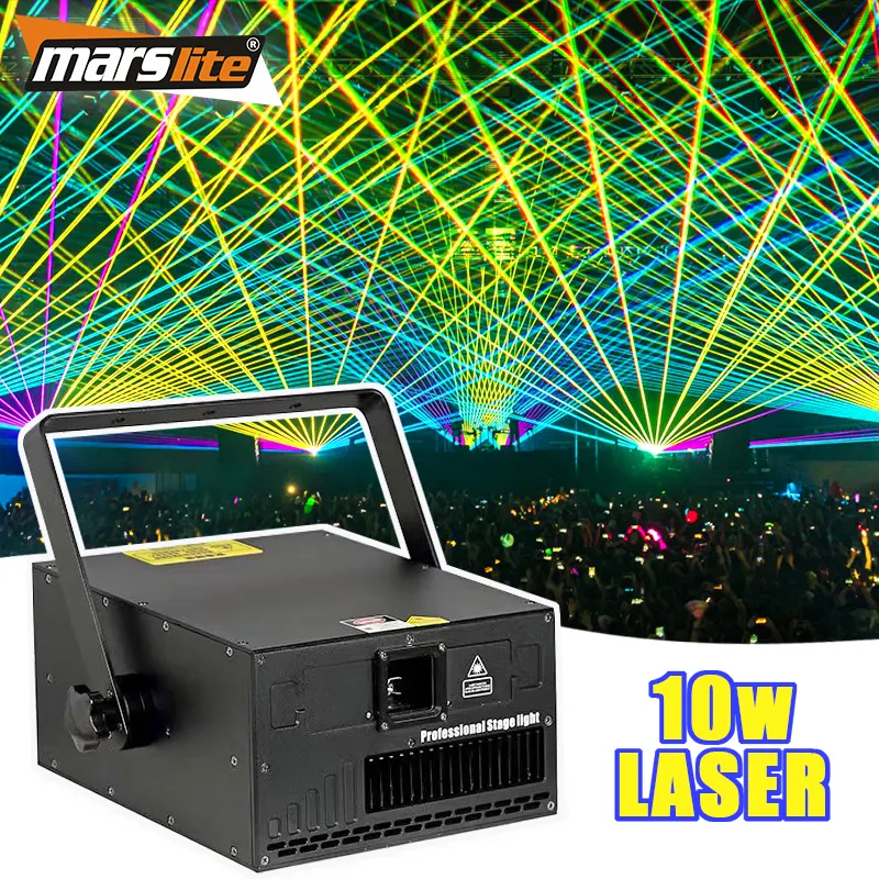 Pro 10w RGB Laser Light Events Night Club ILDA Laser Show System Equipment 40kpps Stage 3d Animation Projector Laser Light