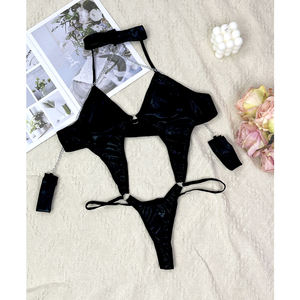 Ensemble de lingerie érotique pour femmes, une pièce, dos nu, à lacets, string, collants en cuir, lingerie de <span class=keywords><strong>strip</strong></span>-<span class=keywords><strong>tease</strong></span> passionnée - Product Image 4