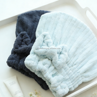 Serviette de séchage capillaire à capuche pour femme en polaire corail, à séchage rapide, absorbante, réutilisable, avec nœud, pour le bain, style Baotou, tissée, pour cheveux secs, avec bandeau intégré