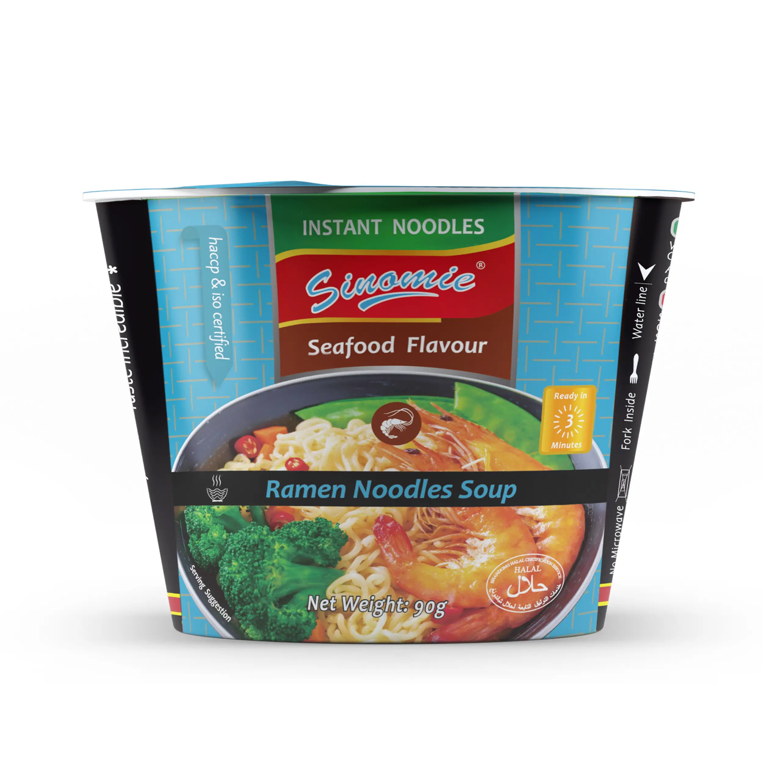 Sinomie Brand Manufacturer Chinese Wholesale Instant Noodle Halal Ramen Seafood Flavor 3 Minute Noodles Bowl Instant Noodles