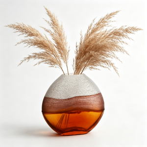 Vaso in Vetro Soffiato a Mano Stratificato, Effetto Ombre Smerigliato da Bianco a Marrone Ambra, Vaso Portafiori <span class=keywords><strong>con</strong></span> Texture a Bolle per Arredamento Soggiorno - Product Image 1