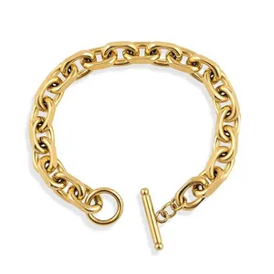Women Chain Gold Plated Stainless Steel Swivel Clasp Ot Buckle Bracelet Jewelry 18k Gold Chain Toggle Charm Bracelet
