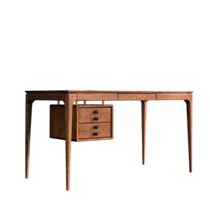 SINTERIOR HOME OFFICE <b>DESK</b> 140 CM SOLID RUBBERWOOD WALNUT ASH FINISH STORAGE <b>DRAWERS</b> METAL ACCENTS CLASSIC VINTAGE WOODEN WRITIN - Product Image 6