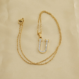 สร้อยคอจี้ตัวอักษรชุบทอง 18K ทำจากสแตนเลสสตีล สำหรับผู้ชาย เครื่องประดับแฟชั่น ของขวัญ ดีไซน์ใหม่ หินธรรมชาติ คุณภาพดี เป็นมิตรต่อสิ่งแวดล้อม - Product Image 5