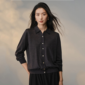 Cárdigan Ligero de Cachemira 100% Pura para Mujer, Personalizado, OEM, Color Sólido, Manga Larga, Cuello Polo, Top Básico de Cachemira para Primavera y Otoño - Product Image 3