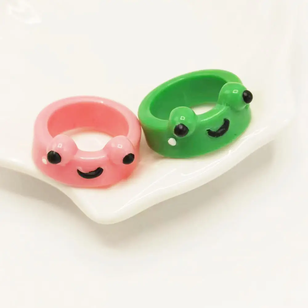 Go Party 2Pcs/Set Cute Animal Rings Chunky Resin Finger Rings Cartoon Frog Design Rings Women Teens Girls Holiday Gift