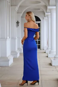 Gaun panjang untuk wanita, Gaun panjang biru Royal Afrika bahu terbuka untuk pengiring pengantin