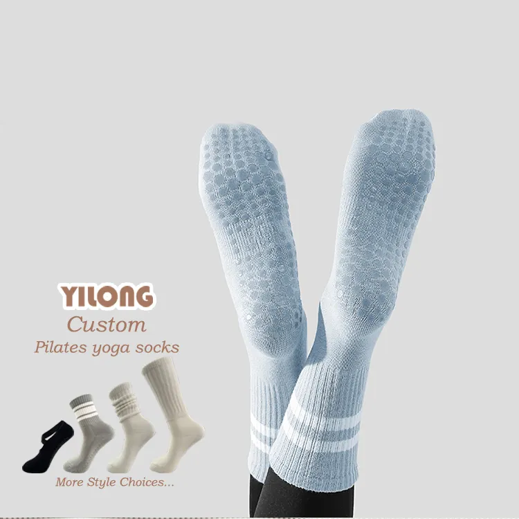 Yilong hochwertige Logo Fuzzy Designer Kompression Baumwolle Sport Frauen benutzer definierte Zehen Pilates Socken Anti-Rutsch-Baumwolle