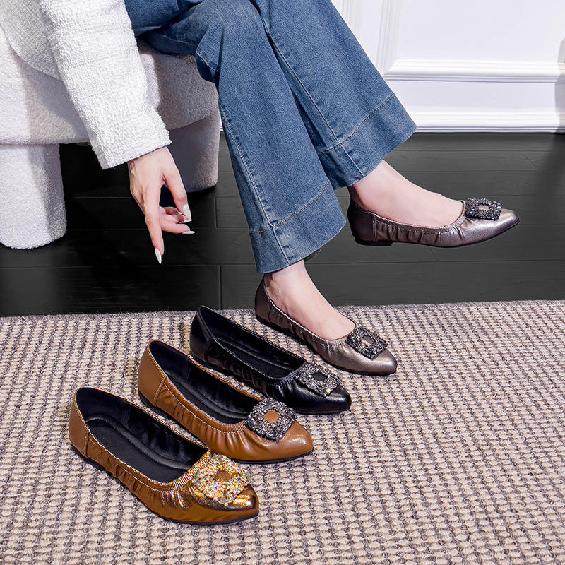 Y Women's 43 Plus Size Square Buckle Pointed Flat Single Shoes