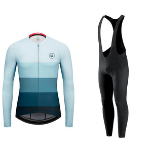 Ensemble de cyclisme pour hommes, maillot à manches longues avec pantalon à bretelles, Spandex, Polyester, évacuation de la transpiration, respirant, séchage rapide, pour adultes, printemps automne - Product Image 3