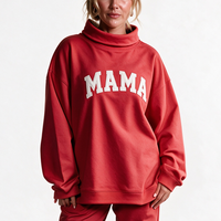 Sweat-shirt tricoté à col montant pour femme, mode automne-hiver, avec broderie 3D, badge à sequins et motif graphique lettres, hauts décontractés style streetwear