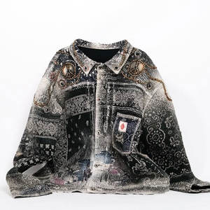 Veste en jean personnalisée à manches évasées, coupe courte, col rabattu, perles métalliques de <span class=keywords><strong>haute</strong></span> qualité, délavage acide, effet usé - Product Image 2