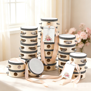Mini tambourin en bois personnalisé de 10 cm/6 pouces, bijou de percussion à main pour église, mariage, vente en gros, en acier inoxydable - Product Image 1