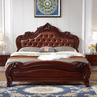 Lit double king size en bois massif de style européen classique personnalisé, ensemble de meubles pour chambre principale