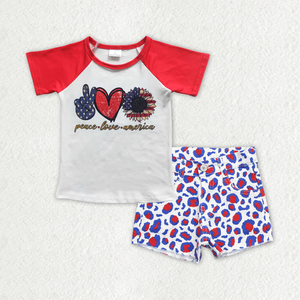 Vêtements pour bébés filles, ensemble t-shirt à manches courtes imprimé et short en jean, tenue du 4 juillet, vente en gros - Product Image 4