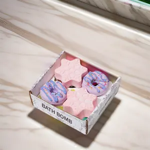 사용자 정의 자연 목욕 fizzies 우유 레몬 향기 거품 욕실 편안한 도넛 모양의 목욕 폭탄 선물 상자