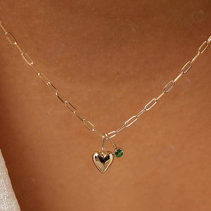 Conjunto de Collar Gemnel de Plata de Ley 925 con Vermeil de Oro de 18k, Colgante de Corazón con Circonita Cúbica y Piedra de Nacimiento - Product Image 2