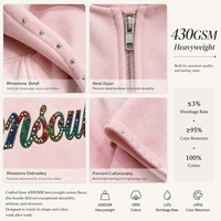 Sweat-shirt à capuche vintage épais 430 g/m² personnalisé pour homme avec strass et fermeture éclair intégrale pour fabricant de sweats à capuche streetwear personnalisés
