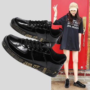 Calzado Deportivo Retro Brillante Unisex con Cordones, Estilo Clásico para Caminar, Calzado Informal a la Moda, Parte Superior de PU, Entresuela de Goma - Product Image 1