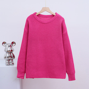 Suéter Feminino de Outono Inverno, Solto, Gola Redonda, Tricô, Manga Longa, Pulôver, Casaco de Tricô, Cor Sólida, Casual - Product Image 4