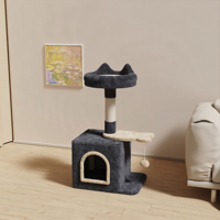 Arbre à chat en peluche mignon en gros avec niche et griffoir en sisal, emballé en carton pour chats d'intérieur