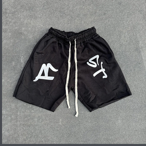 Personalizado 3D Puff impresión 100% pantalones cortos de algodón francés Terry 300Gsm Raw dobladillo puños cintura larga pantalones cortos de sudor para hombres - Product Image 3