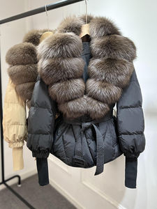 TYZX 2025 inverno grande piumino naturale con collo in vera volpe piumino da donna con maniche a maglia piumino bianco Casual - Product Image 3