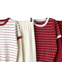 Ensemble décontracté d'été tendance : Haut tricoté en coton rayé sans col à manches courtes et pantalon ample à jambes larges – Vente chaude en gros