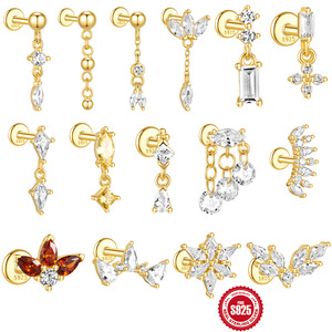 Gaby Jewelry <span class=keywords><strong>Piercing</strong></span> Ipoallergenico in <span class=keywords><strong>Argento</strong></span> Massiccio Sterling <span class=keywords><strong>925</strong></span> con Pendente Cz e Barra Labret con Retro Piatto Silverparts - Product Image 1
