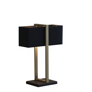 Lampe de table en métal au design côtier, abat-jour rectangulaire en tissu beige, lumière LED E27 blanc chaud, éclairage décoratif pour chambre à coucher, AC - Product Image 1