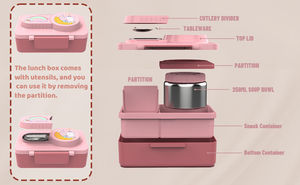 Aohea Nuevo Diseño Alta Calidad 3 Compartimentos Bento Box Logotipo personalizable con tarro de comida - Product Image 6