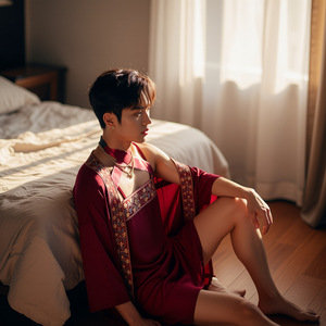 Ancient style sexy lingerie plus size pajamas men's crossdressing Hanfu national trend red bed teasing couple uniform temptation - Product Image 2