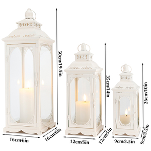 Lanterne à <span class=keywords><strong>bougie</strong></span> en métal blanc Bougeoir vintage Verre Blanc <span class=keywords><strong>Grande</strong></span> lanterne Ensemble pour la décoration intérieure - Product Image 2