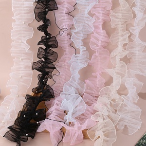 En gros, Fleur en organza froncée perlée de 11 cm, style ballet, en maille ondulée, nouveau matériau, accessoires vestimentaires, motif animalier - Product Image 1