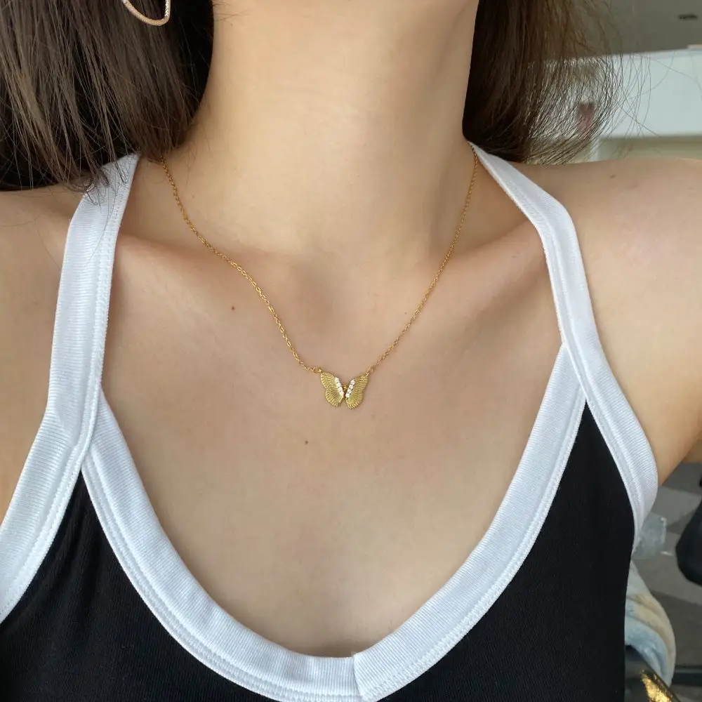 Jewelry Dainty 18K Gold Plated 925 Silver Pendant Pendant Collar De Collares Para Mujer Cadena Oro Butterfly Necklaces Women