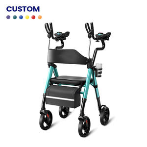 आर्मरेस्ट सपोर्ट के साथ फोल्डेबल सीनियर पुश कार्ट कार बुजुर्गों के चलने में सहायता के लिए हल्के फ्रेम चार पहियों - Product Image 1