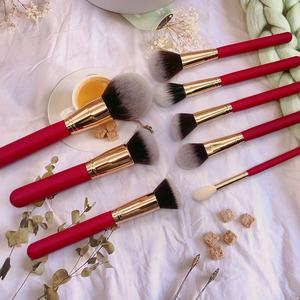 8-Piece Red Handle Makeup <b>Brush</b> Set Synthetic Hair Foundation Contour Highlighter <b>Brush</b> Oval Ferrule Plastic Handle - Product Image 3