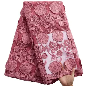 Материал французского тюля для свадебного платья, 3d кружевная ткань, высококачественное кружево, 3D Цветочная ткань, африканские блестки, молочный шелк, ткань 2426