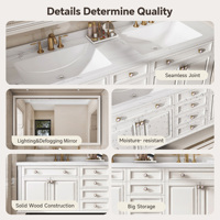 Meuble-lavabo de salle de bain de style français avec double vasque, armoire en bois massif et miroir intelligent avec rangement pour les espaces de salle de bain modernes