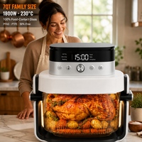 Friteuse à air carrée 7QT 1800W, non toxique, avec bol en verre borosilicate trempé numérique, réversible, portable, appareil de cuisine OEM
