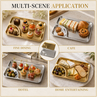 Plateau de service rectangulaire en acier inoxydable à 2 compartiments pour noix, bonbons, fruits, apéritifs, desserts, fêtes, buffets