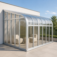 Véranda rétractable pour toit, avec structure en aluminium, toit arqué, verre clair, solaire, pour terrasse, balcon