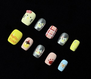 <span class=keywords><strong>Uñas</strong></span> Postizas Hechas a Mano con Diseño de Gato y Cupcake, Calidad de Salón, Reutilizables, Ajuste Personalizado - Product Image 3