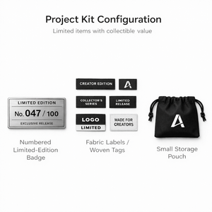 Kit de Mercancía Personalizada de Edición Limitada para Creadores: Insignia Numerada, Artículos de Tela y Bolsa con Cordón para Proyectos de Marca - Product Image 2